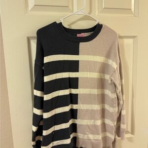 Francesca's Collections Black and Tan Striped Crewneck Sweater